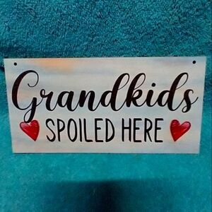 Decorative Sign with Red Hearts Grandma Kids Cute Wood